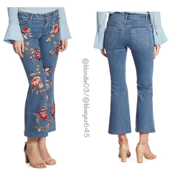 Alice & Olivia Ryley embroidered Cropped Jeans 25 - Picture 2 of 6